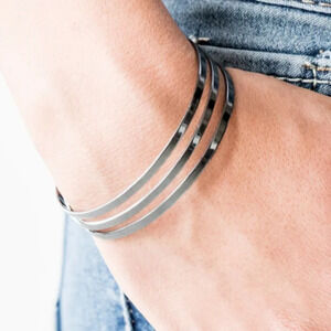 New Black Gunmetal Bars Layered Fashion Urban Cuff Bracelet Unisex Women Men